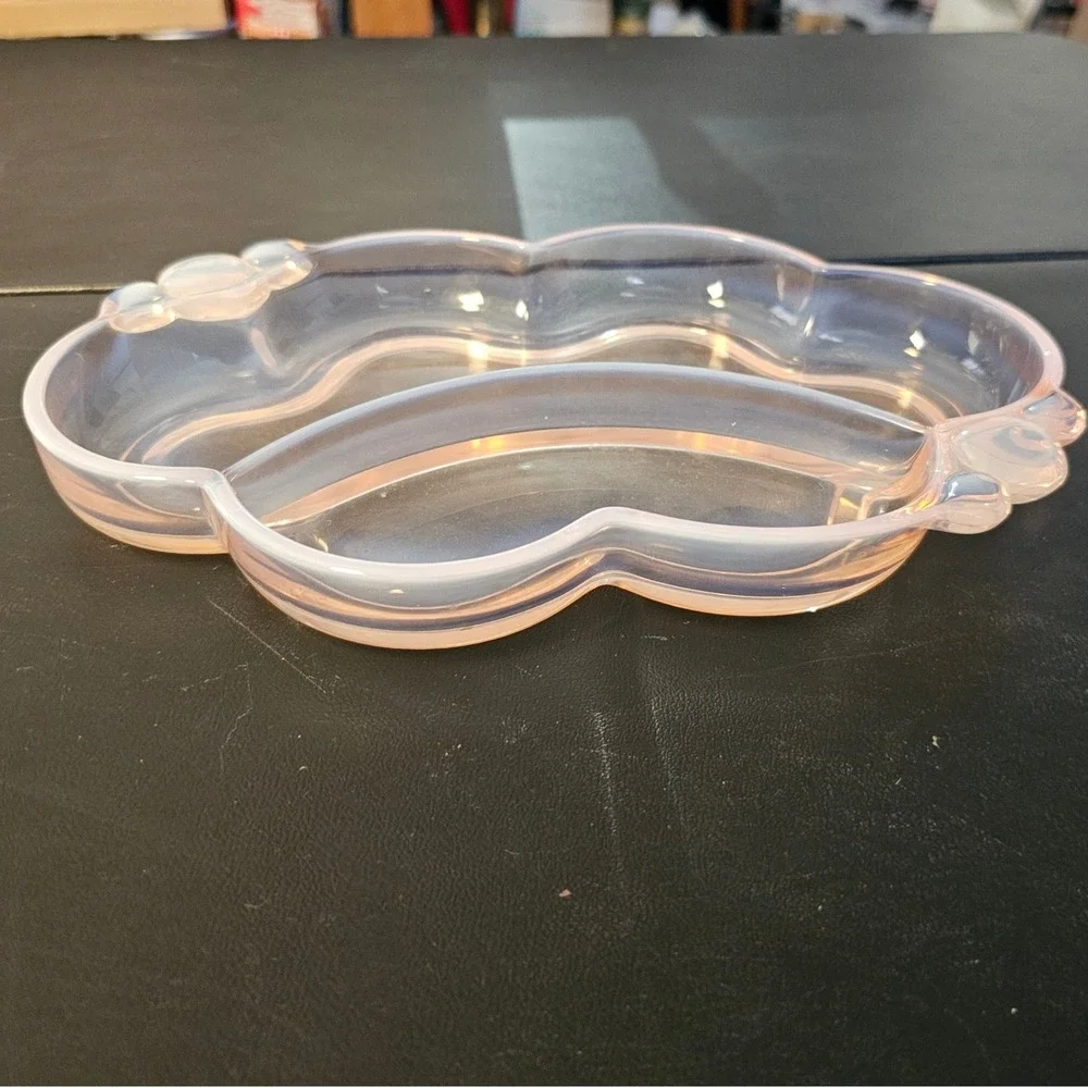 Iridescent Opalescent Glass Cloud Vanity Tray Divided Trinket Dish Pink Blue